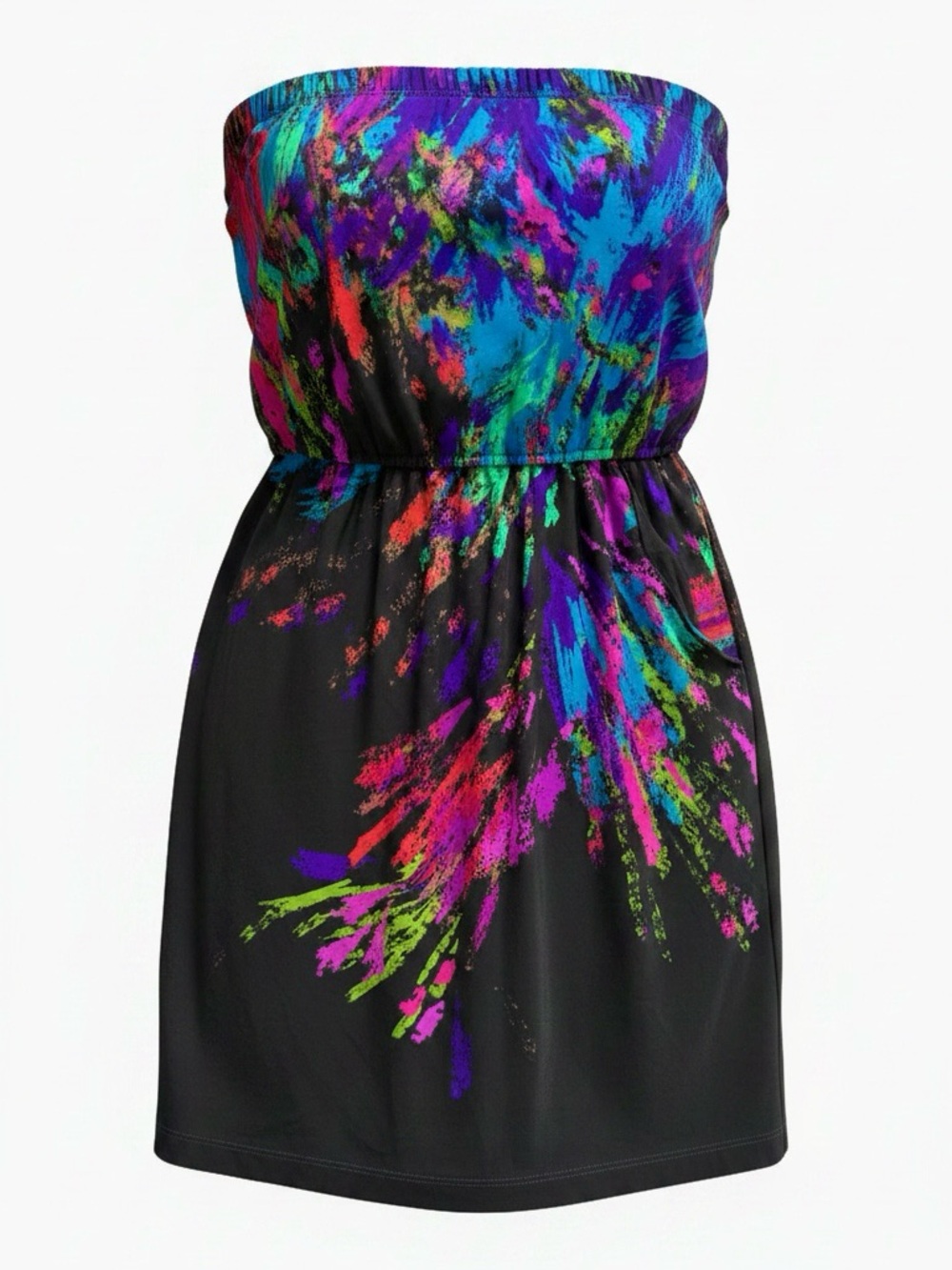 🎨 Multicolor Neon Splash Strapless Dress - size 8
